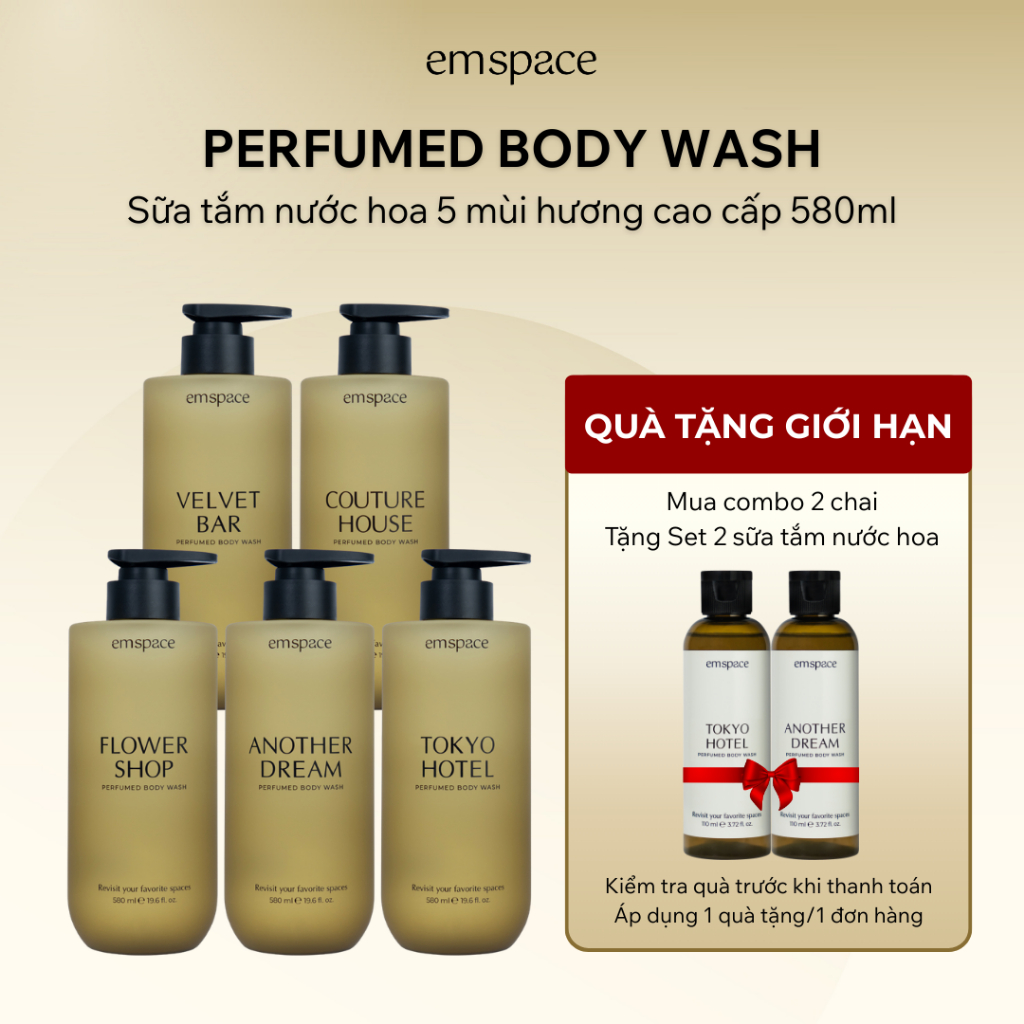 Sữa tắm nước hoa emspace 580ml hương thơm cao cấp, làm sạch dịu nhẹ, cải thiện độ đàn hồi da - emspace perfumed bodhương