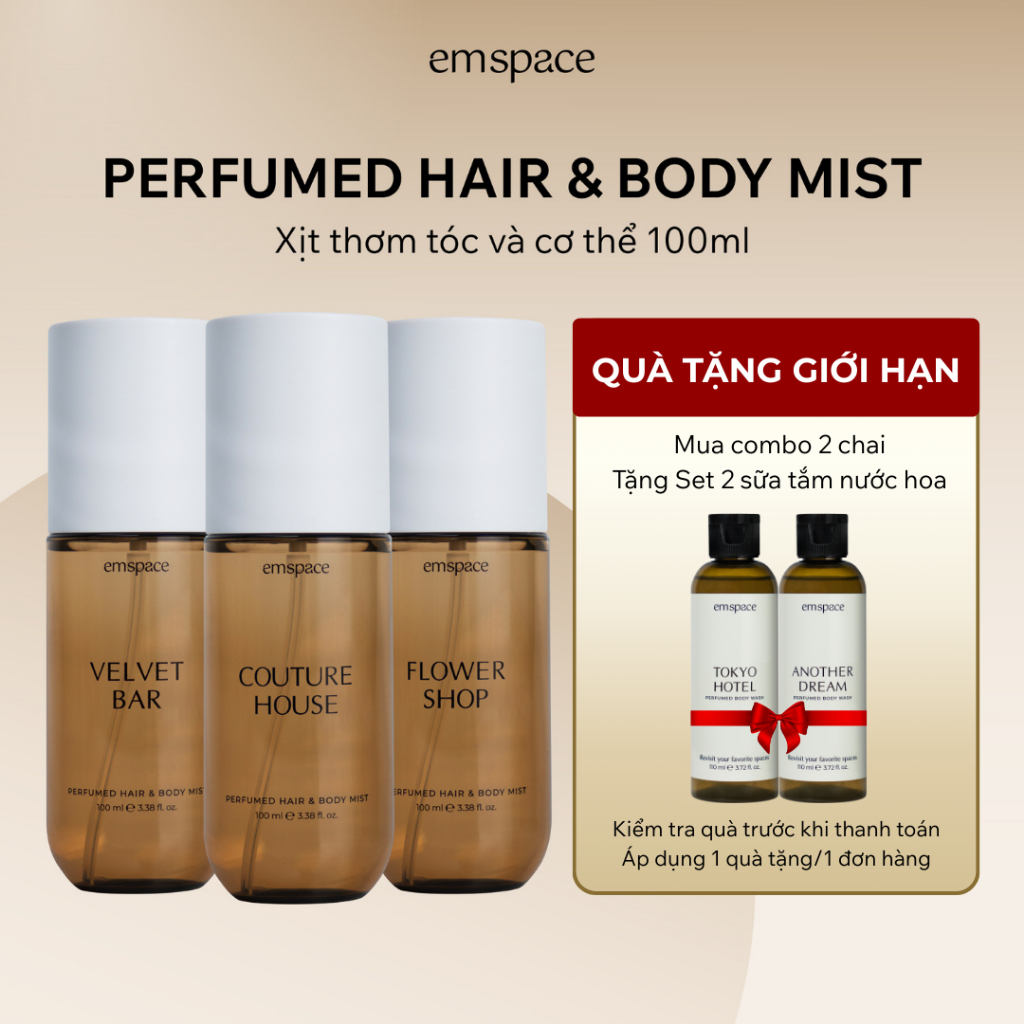 Xịt thơm tóc và cơ thể emspace hương nước hoa cao cấp lưu hương lâu - Perfumed Hair & Body Mist 100ml