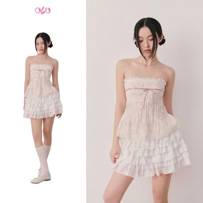 Chân váy ngắn dáng xếp tầng bồng xòe White Lace Tiered Mini Skirt phù hợp đi chơi OLV