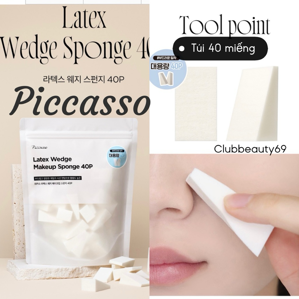 Bông Mút Trang Điểm Picasso Latex Wedge Sponge 40 Miếng – 피카소 라텍스 웨지 스펀지 40P