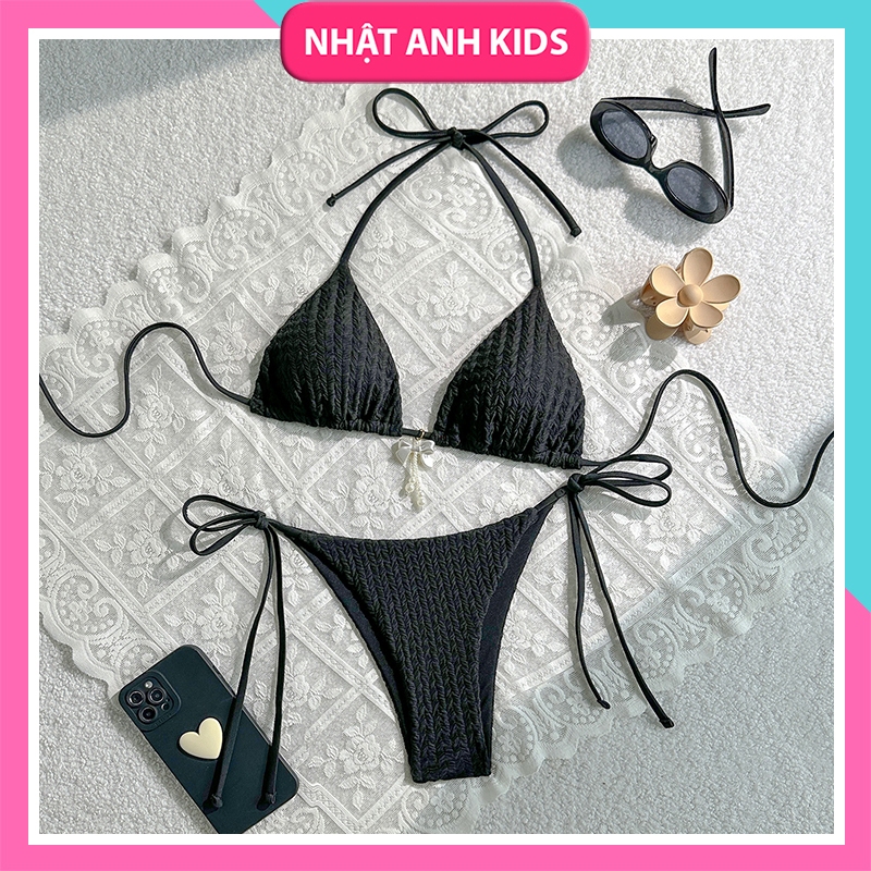 🌼 Bikini 2 mảnh dây buộc sexy nữ 💛 đồ bơi dập vân cao cấp, nhiều màu xinh xắn, đủ size SML 👙✨ | BigBuy360 - bigbuy360.vn