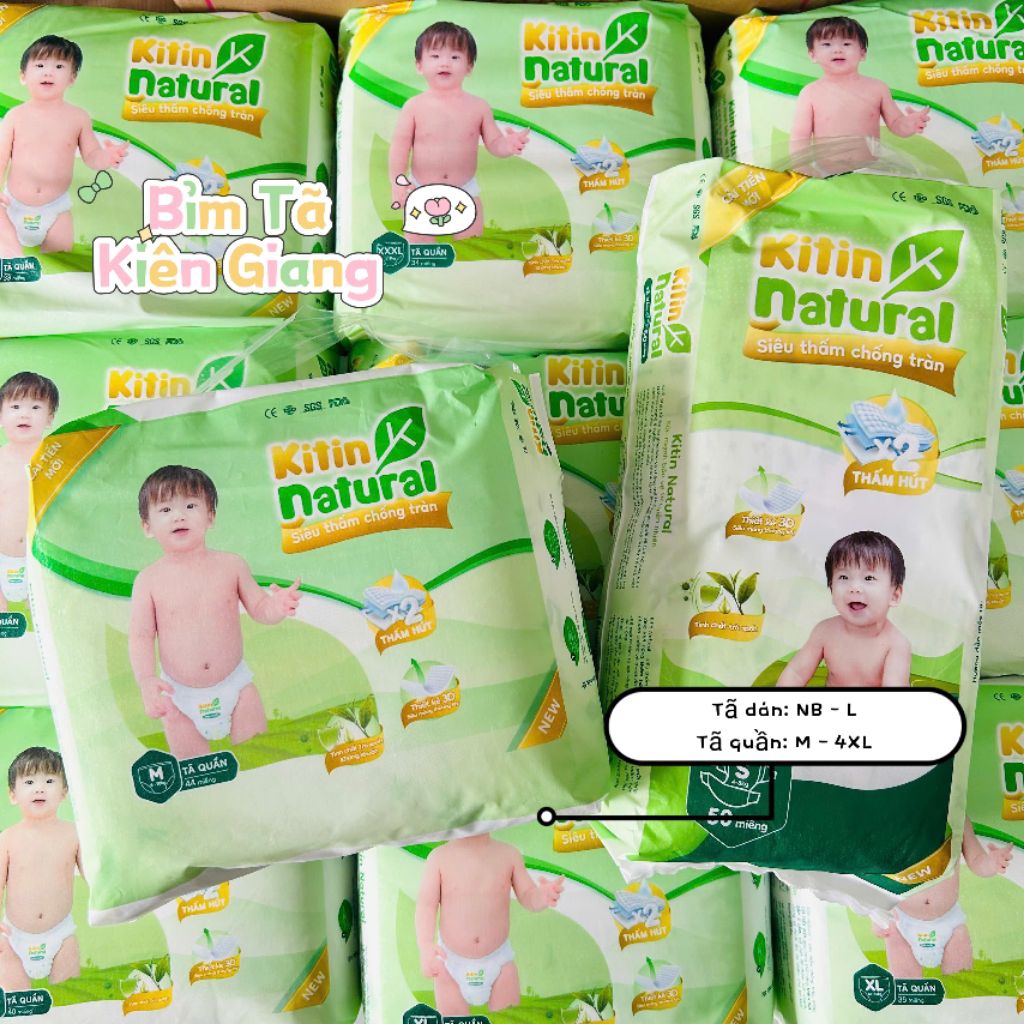[ TÍCH ĐIỂM ] TÃ KITIN NATURAL, ĐỦ SIZE S đến 3 XL, TÃ DÁN, TÃ QUẦN, mỏng mịn, chống hăm, chống tràn