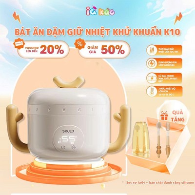 Bát Ăn Dặm Giữ Nhiệt SKULD K10 Tháo Rời Toàn Thân, Tích Điện, Khử Khuẩn UV, Chống Nước IPX7, Làm Ấm Đa Chiều An Toàn