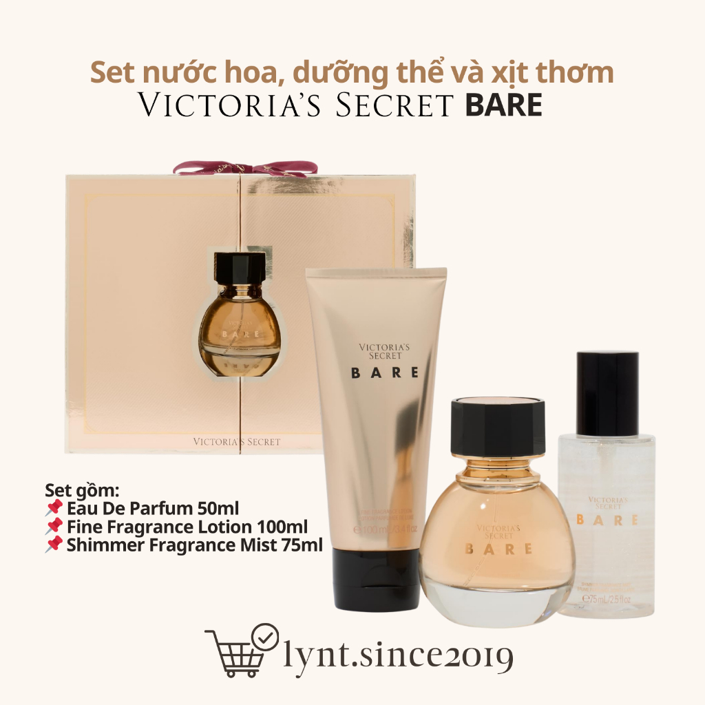 [Hàng Mỹ] Set nước hoa, dưỡng thể và xịt thơm Victoria’s Secret BARE EDP, Lotion & Fragrance Mist
