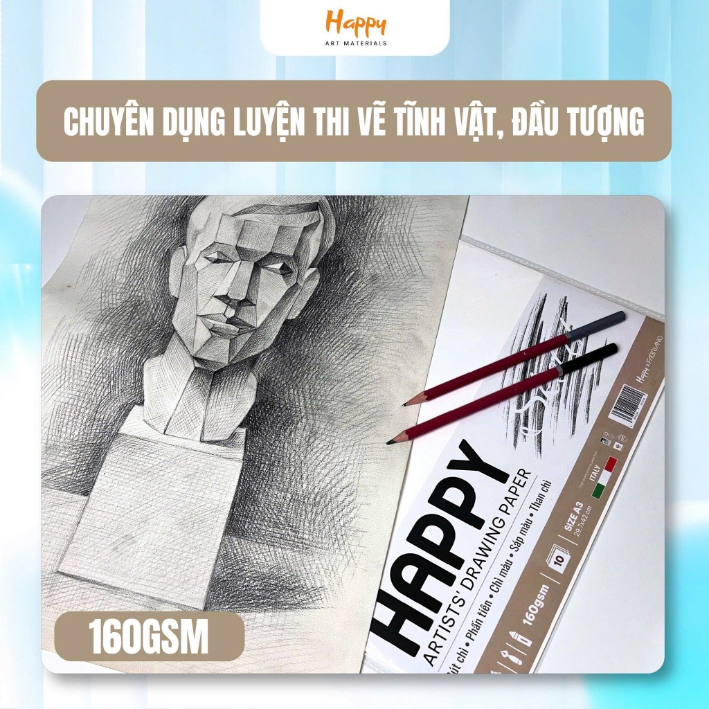 Giấy vẽ mỹ thuật luyện thi Happy 160gsm/220gsm