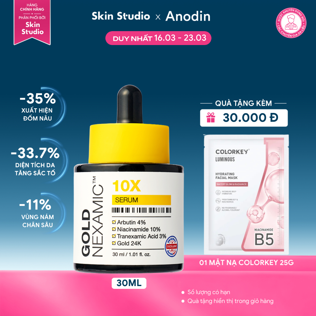 Serum dưỡng sáng, mờ thâm nám đa tầng Goldnexamic 10X Anodin 30ml