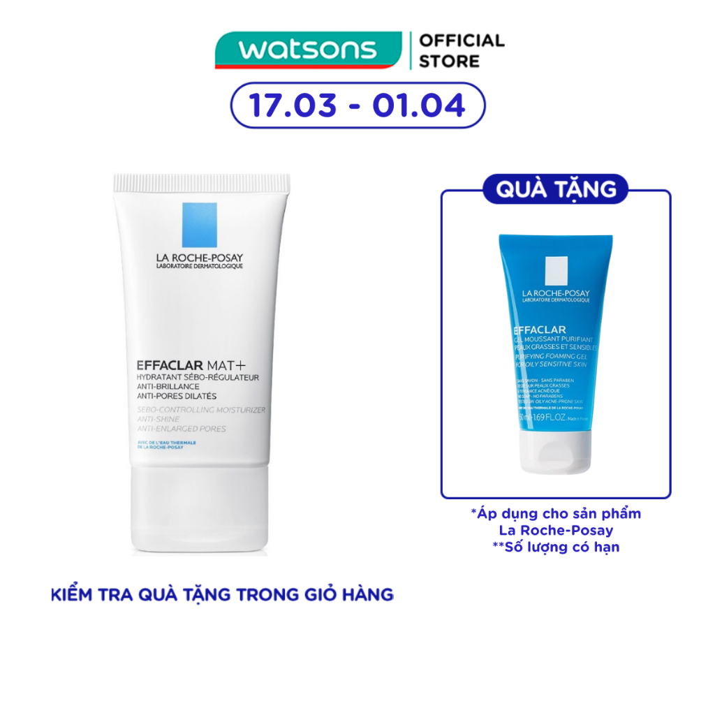 Kem Dưỡng Ẩm Kiềm Dầu La Roche Posay Effaclar Mat+ Giúp Kiềm Dầu Và Cải Thiện Lỗ Chân Lông 40ml