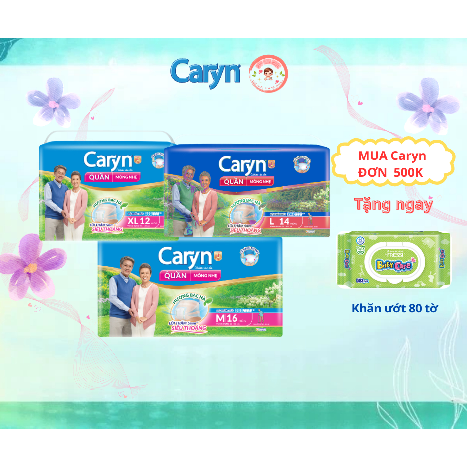 [RẺ_CHÍNH HÃNG] Tã/Bỉm quần Caryn siêu mỏng Size M16/L14/XL12 gói tiện mang đi - Kim Ngọc
