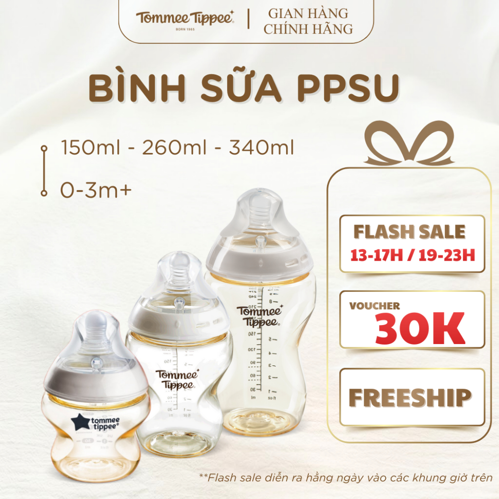 Bình Sữa PPSU Ty Siêu Mềm Tự Nhiên Tommee Tippee Natural Start 150ml, 260ml,340ml Cho Bé Từ Sơ Sinh