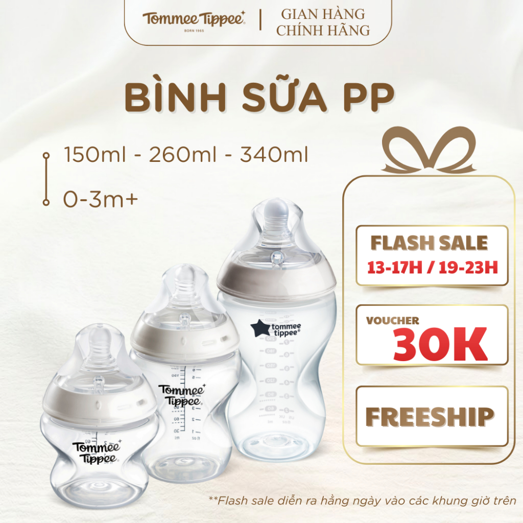 Bình Sữa PP Ty Siêu Mềm Tự Nhiên Tommee Tippee Natural Start 150ml, 260ml, 340ml, Cho Bé Từ Sơ Sinh