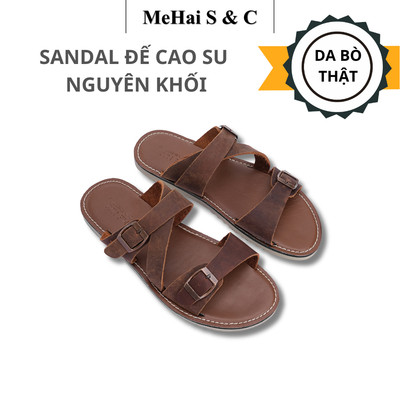 MH12 - Dép Nam Nữ Dây Quai Xỏ Ngón Basic Chất Liệu Da Bò Đế Cao Su Nguyên Khối Thương Hiệu MEHAI
