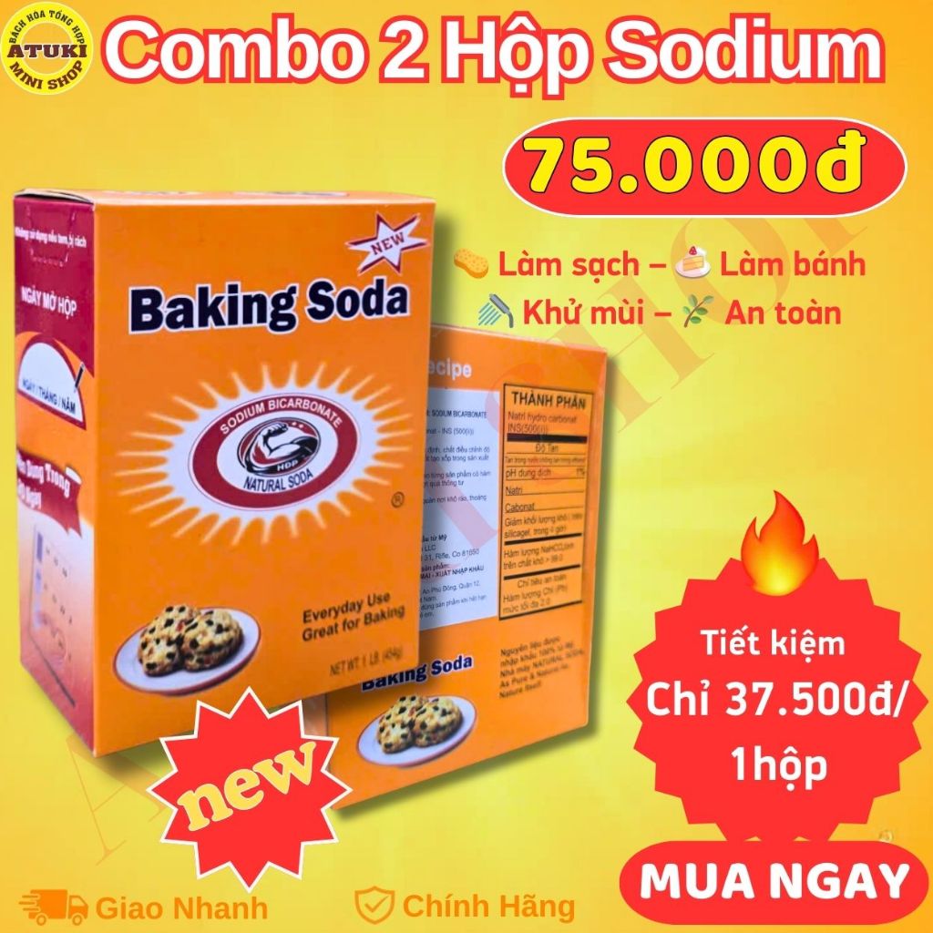 Combo 2 Sodium Bicarbonate Natural Soda  454g  Dùng Làm Bánh, Vệ Sinh, Khử Mùi