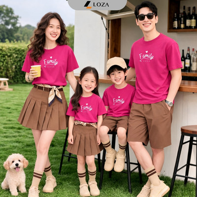 Áo phông gia đình 3,4,5 người in chữ Family Love Loza GĐ8448