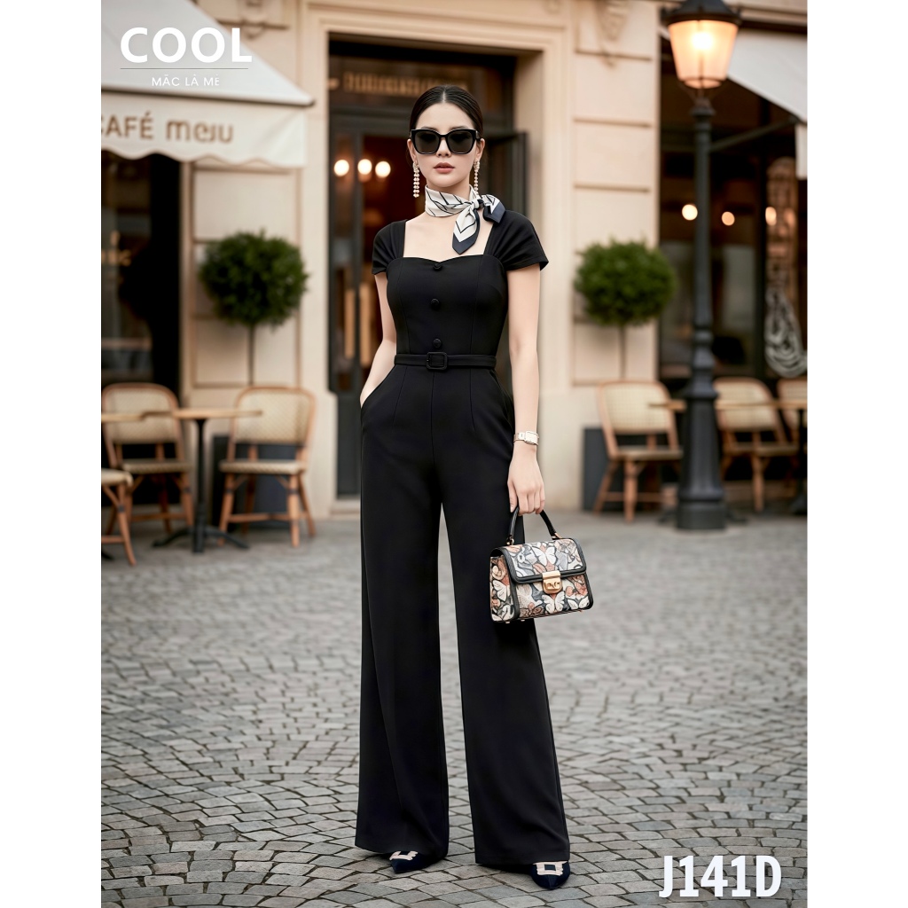 Jumpsuit Dài Cổ Vuông Sang Trọng J141 - Đồ Bộ Liền Thân Vải Hawai Co Giãn, Quần Suông Tôn Dáng (Kèm 