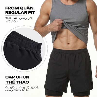 Quần Short Chạy Bộ Nam Active Dáng Suông Insidemen Double Layer Có Lớp Lót Mềm Mại ISO004EDP01