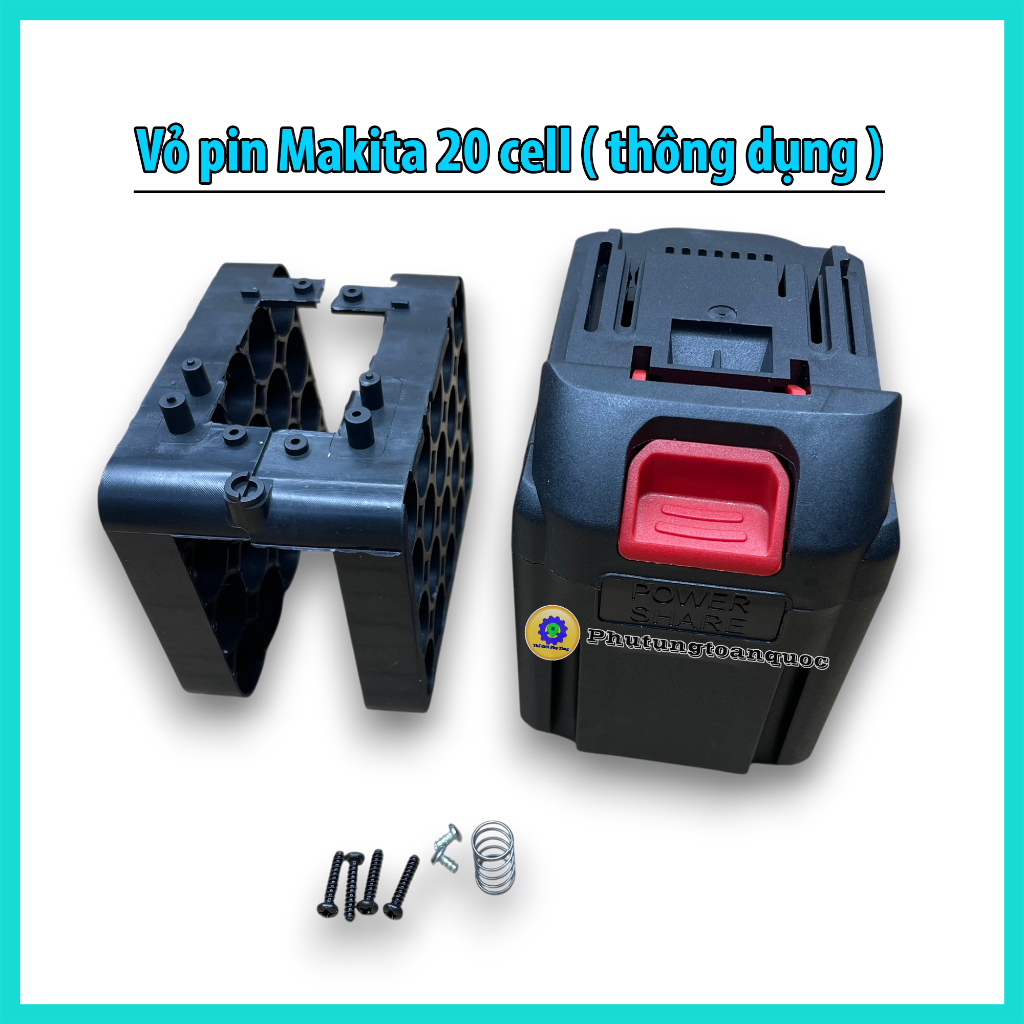 Vỏ Pin 20 cell Chống Sốc + Phụ Kiện Đi Kèm, Chân Pin 4cm Thông Dụng (Sử Dụng 20 Viên Pin 18650)