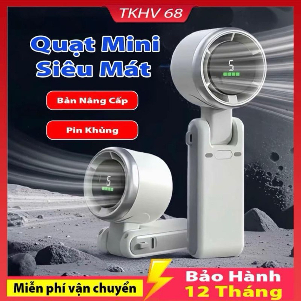 Quạt cầm tay mini tích điện 5 cấp độ gió xoay 180 độ gấp gọn ,pin trâu tiện lợi khi mang đi học , đi làm ,đi du lịch