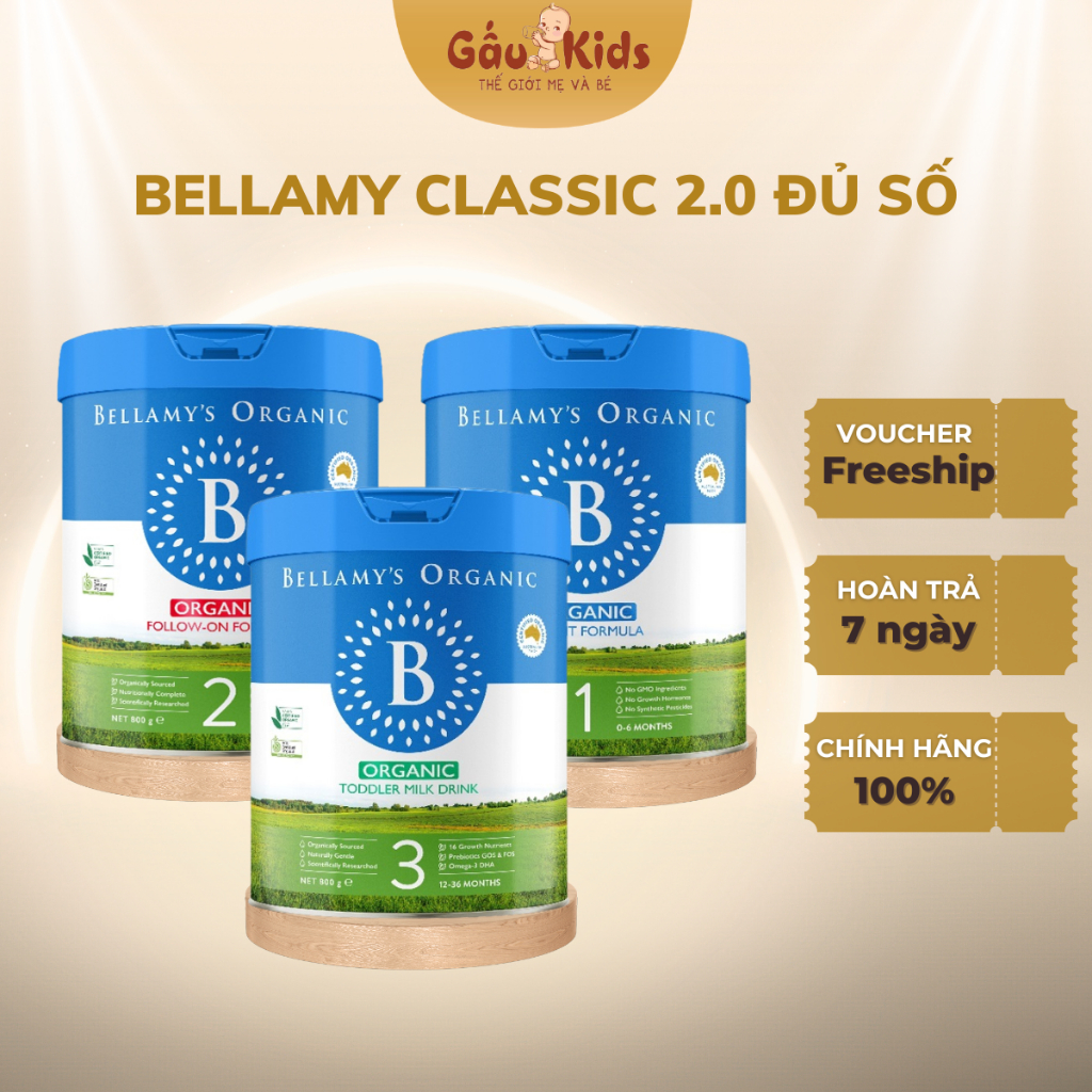 Sữa Bellamy's Organic Classic 8HMO - Hỗ trợ Bé Tăng Cân, Tăng Cường Miễn Dịch - Gaukids