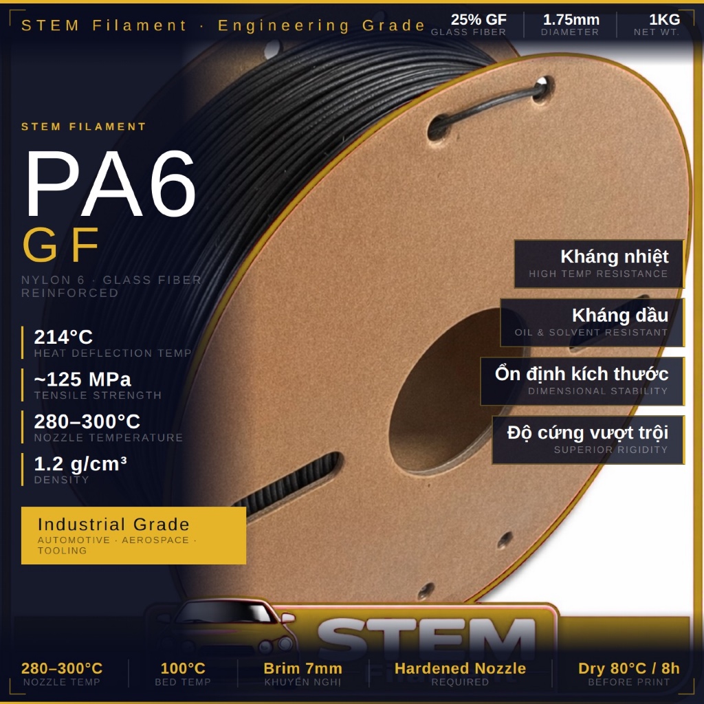 Nhựa in 3D Glass Fiber PA6-GF Sợi Thuỷ Tinh 1KG STEM Filament
