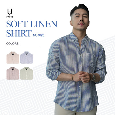 Áo sơ mi nam Linen kẻ sọc tay dài URBAN thoáng khí mềm nhẹ, túi ngực tinh tế form regular No.1023