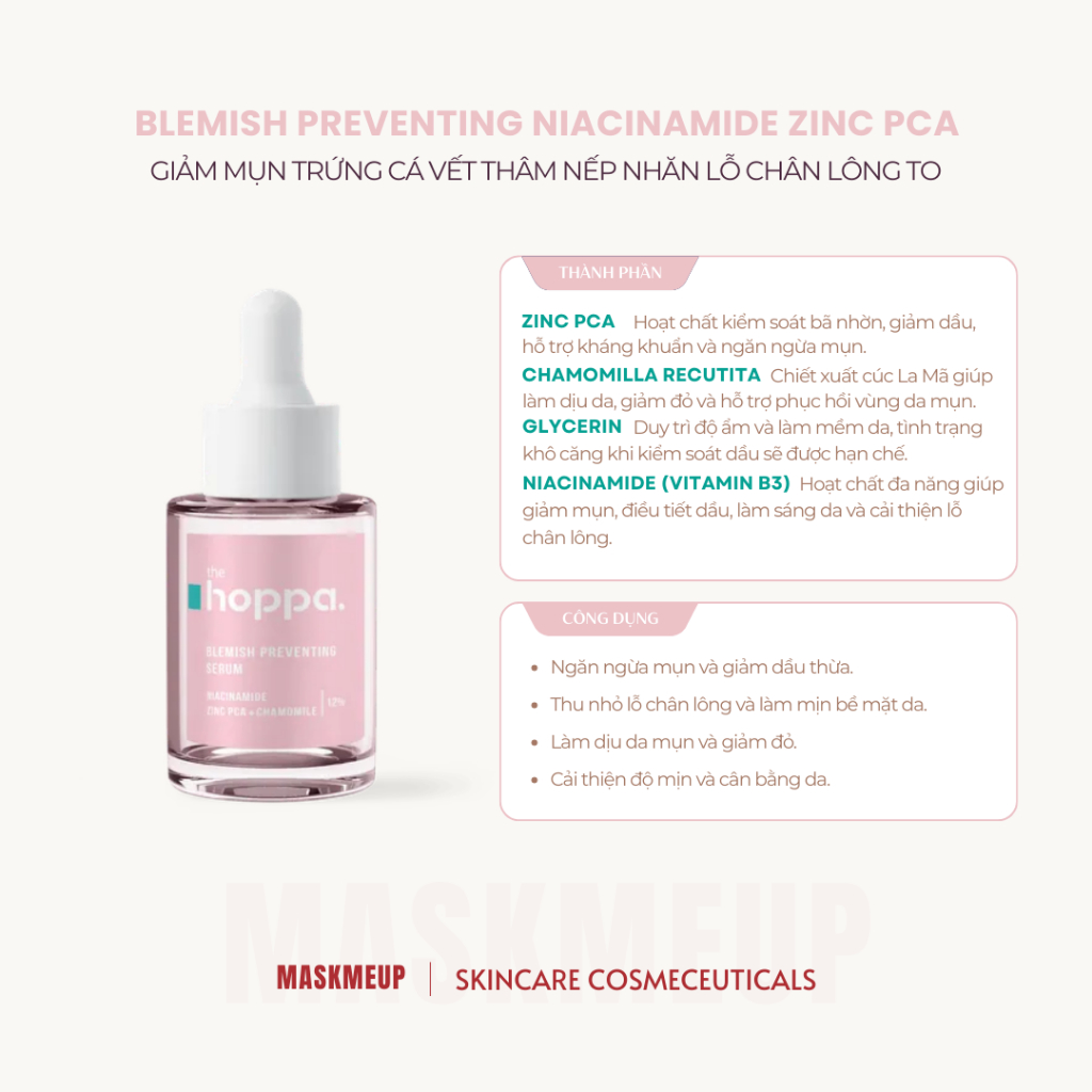 TINH CHẤT HỖ TRỢ DA THÔNG THOÁNG NIACINAMIDE + ZINC PCA – BLEMISH PREVENTING SERUM (Hoopa)