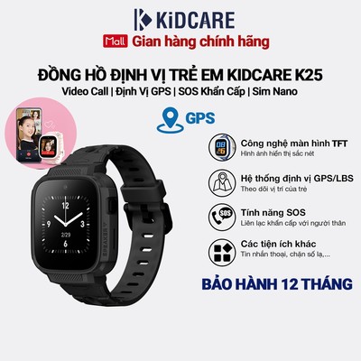 [MỚI RA MẮT] Đồng hồ định vị trẻ em Kidcare K25 gọi video call | Định vị GPS - Màu đen