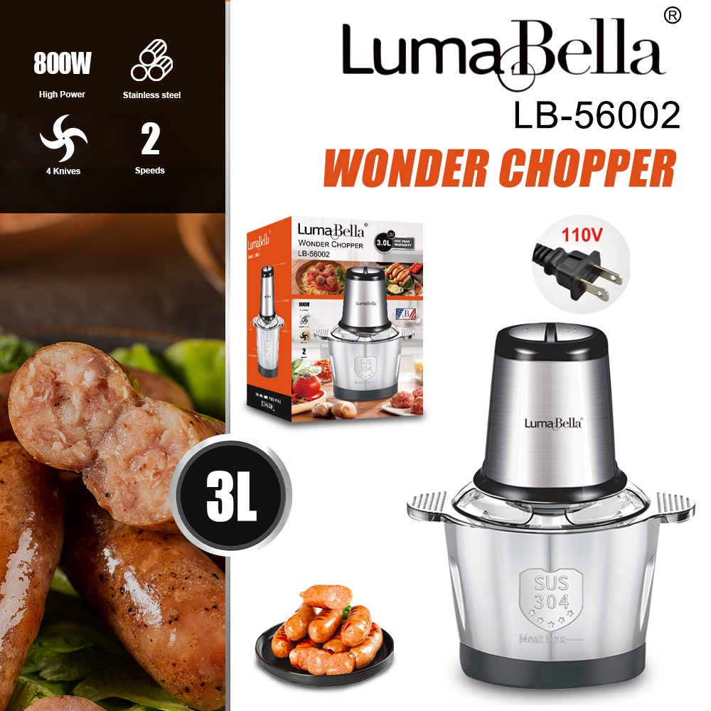 Máy xay thịt INOX Lumabella LB56002, SK7005 3L với công suất 800W xay nhuyễn thịt, thực phẩm cho bé