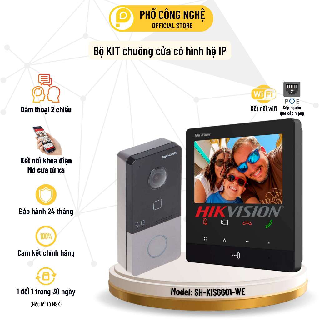 Bộ Kit chuông của có hình IP HIKVISION SH-KIS6601-WE có App đàm thoại 2 chiều mở cửa từ xa