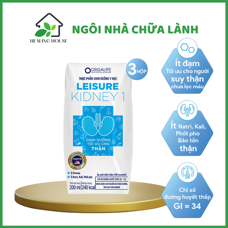 LEISURE KIDNEY 1 - Soup Uống Dinh Dưỡng Công Thức Tối Ưu Cần Giảm Protein - Lốc x 3 Hộp x 200ML