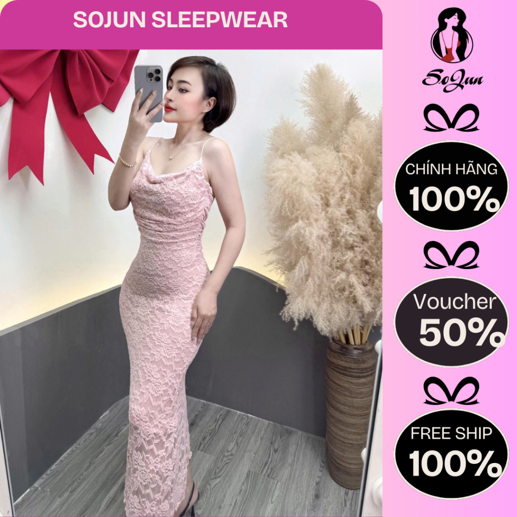 Đầm Body 2 Dây Dáng Dài Đuôi Cá SOJUN Váy Body Ren Hồng 3 Size M3 45-70 kg - 1129