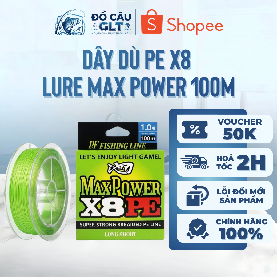 Dây Câu Cá, Dây Dù PE X8 Lure Max Power 8 Lõi Siêu Khỏe Cuộn 100m Dùng Câu Lure