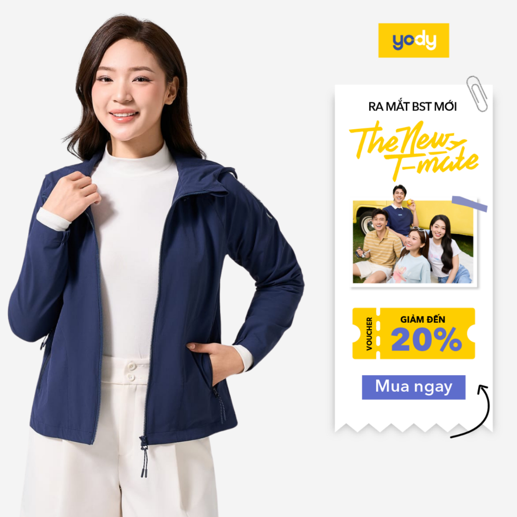 Áo khoác gió nữ 2 lớp YODY áo gió trượt nước siêu co giãn 4 chiều thoải mái, vải mềm mại WCWC25F045