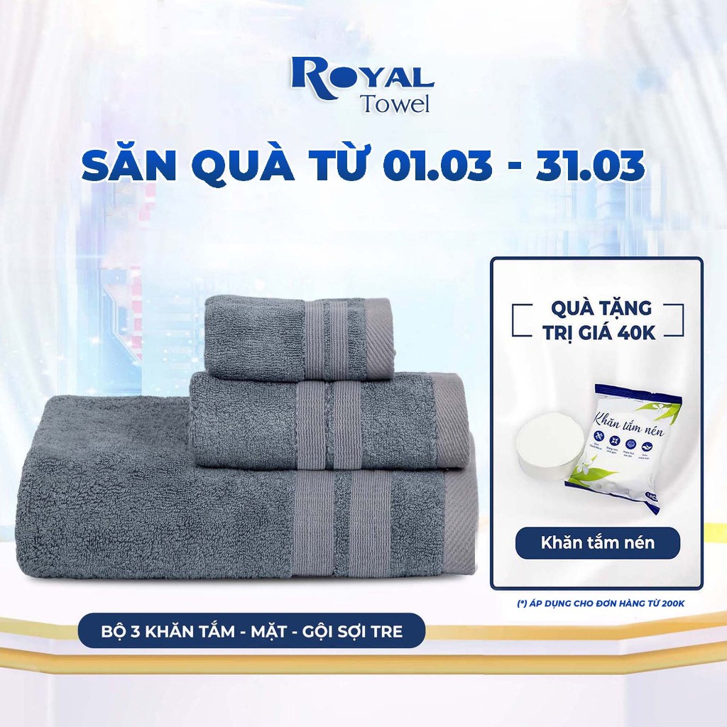Bộ 3 Khăn Tắm Gội Mặt Sợi Tre ROYAL TOWEL Mềm Mịn, Siêu Thấm Hút, Không Đổ Lông