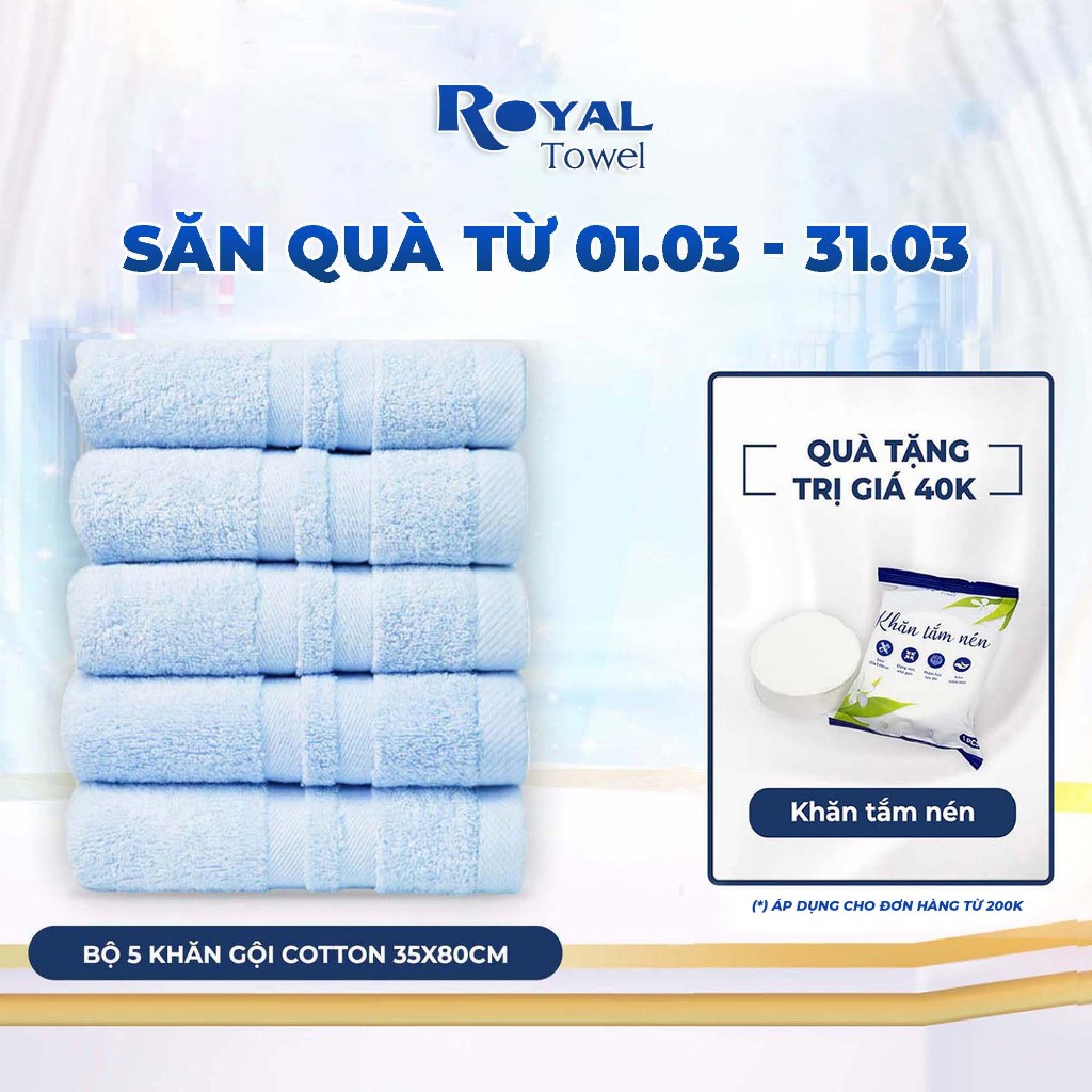 Bộ 5 Khăn Gội 35x80cm Royal Towel 100% Cotton Mềm Mại, Thấm Hút, Kháng Khuẩn