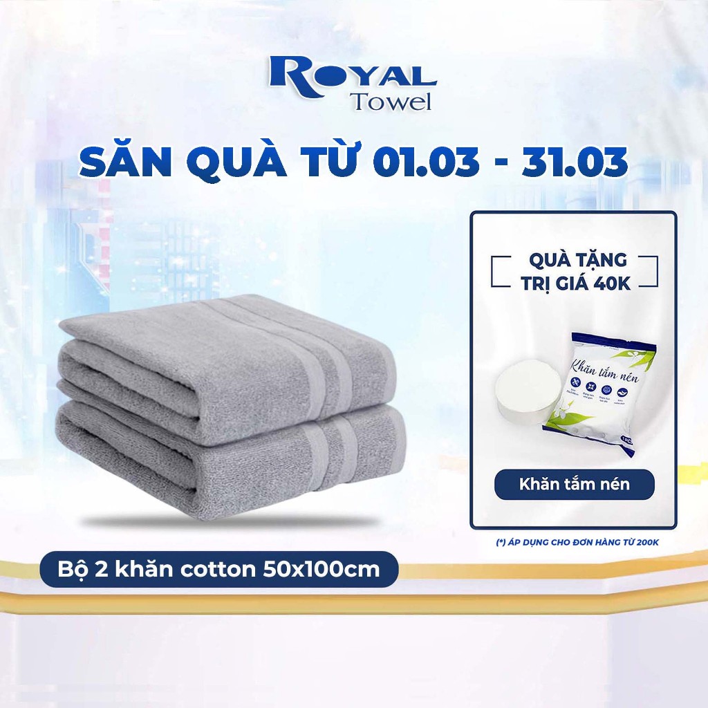 Bộ gồm 2 khăn tắm 50x100cm Royal Towel chất cotton mềm mịn, thấm hút, nhanh khô đồ dùng Nhà Tắm