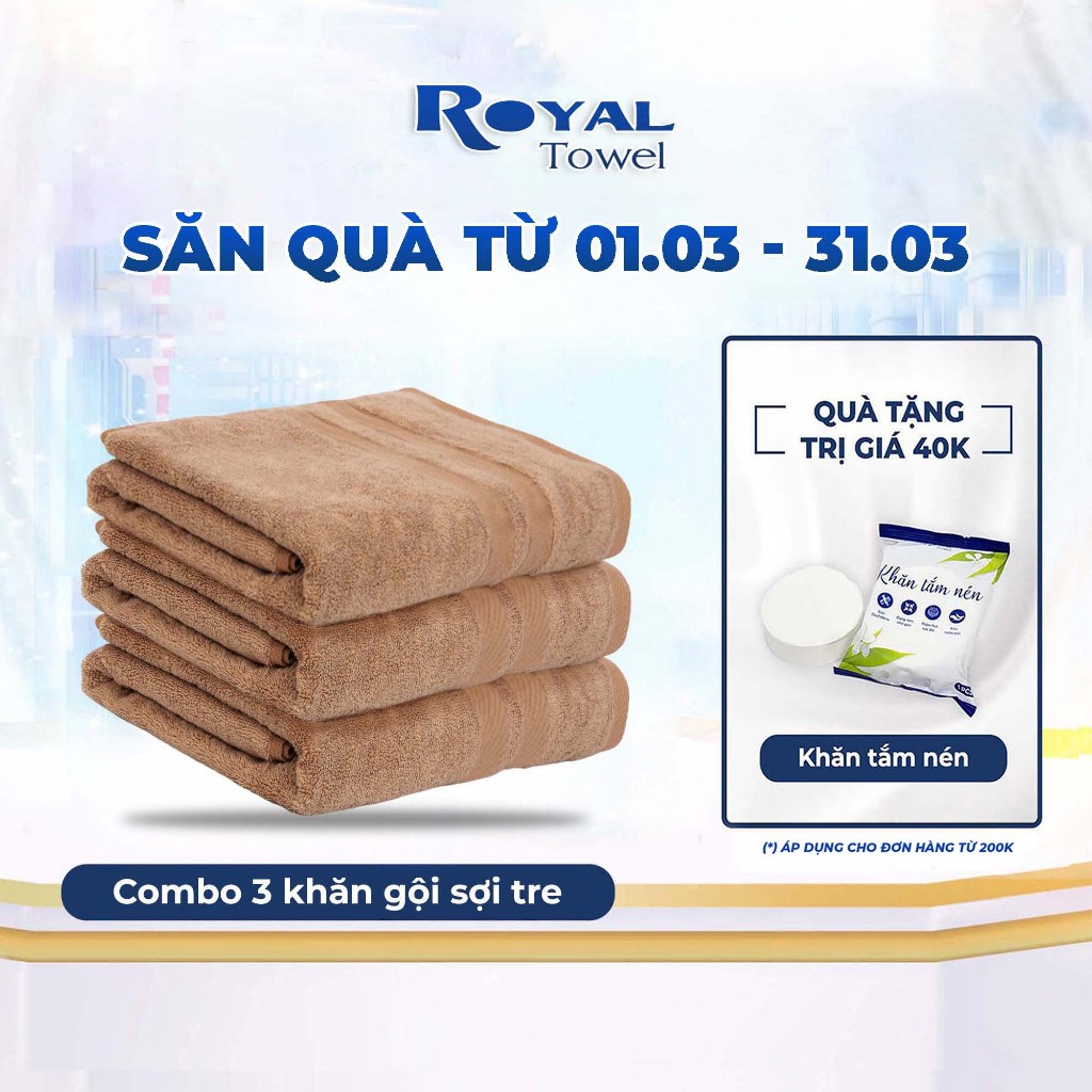 Bộ 3 Khăn Gội 35x70cm Royal Towel Chất Sợi Tre Siêu Mềm Mịn, Thấm Hút Tốt