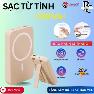 Sạc dự phòng không dây 10000mAh từ tính mini nhỏ gọn - Có sẵn 2 dây sạc - Hít Nam Châm Siêu Chắc