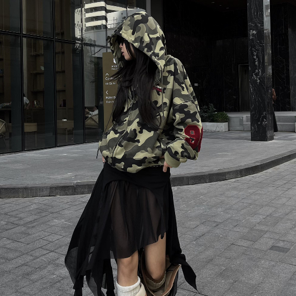 Áo hoodie full camo Haven Studio Áo hoodie form boxy thêu xù full camo rằn ri chất nỉ cua dày dặn