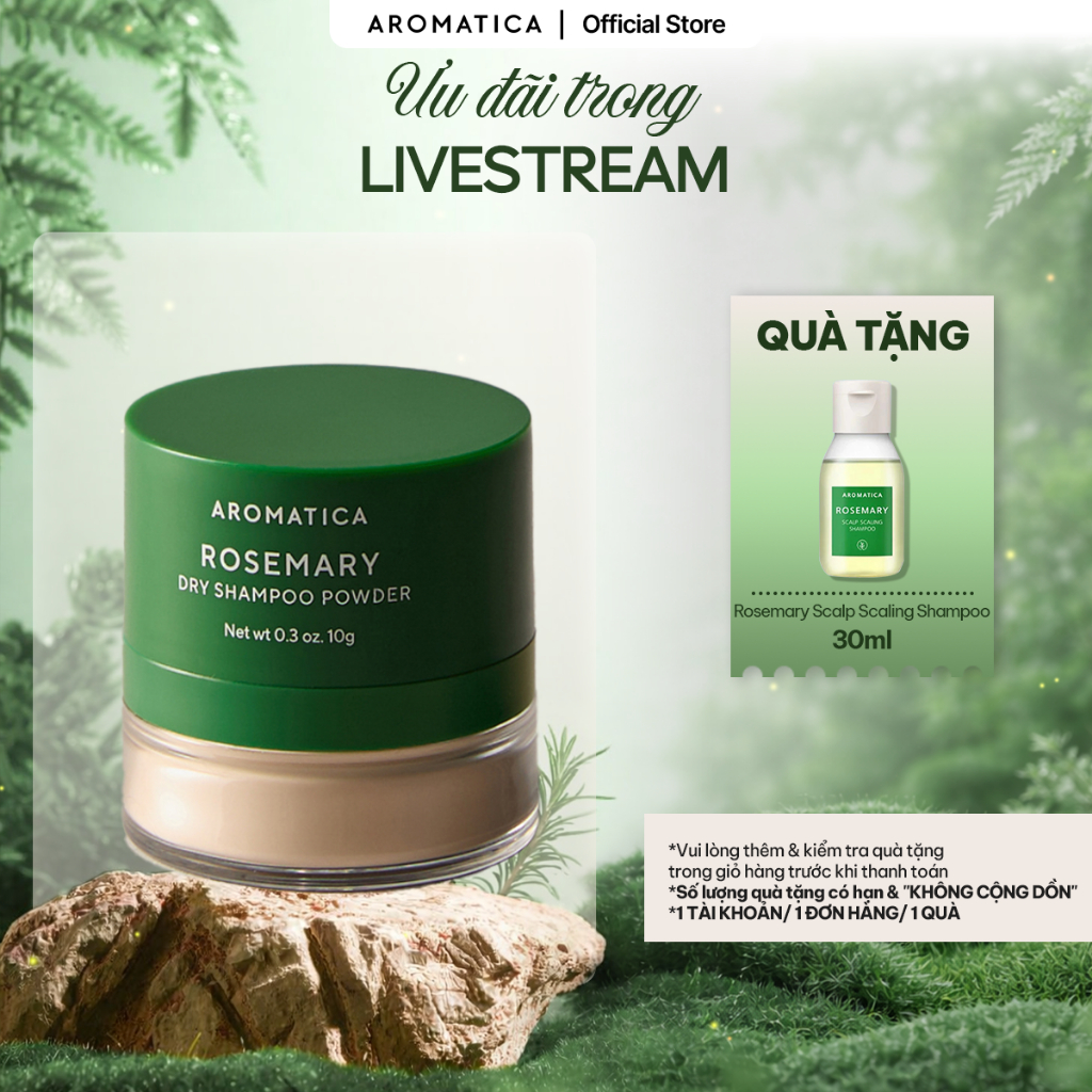 [LIVE] Phấn Gội Khô Hương Thảo AROMATICA Rosemary Dry Shampoo Powder 10g