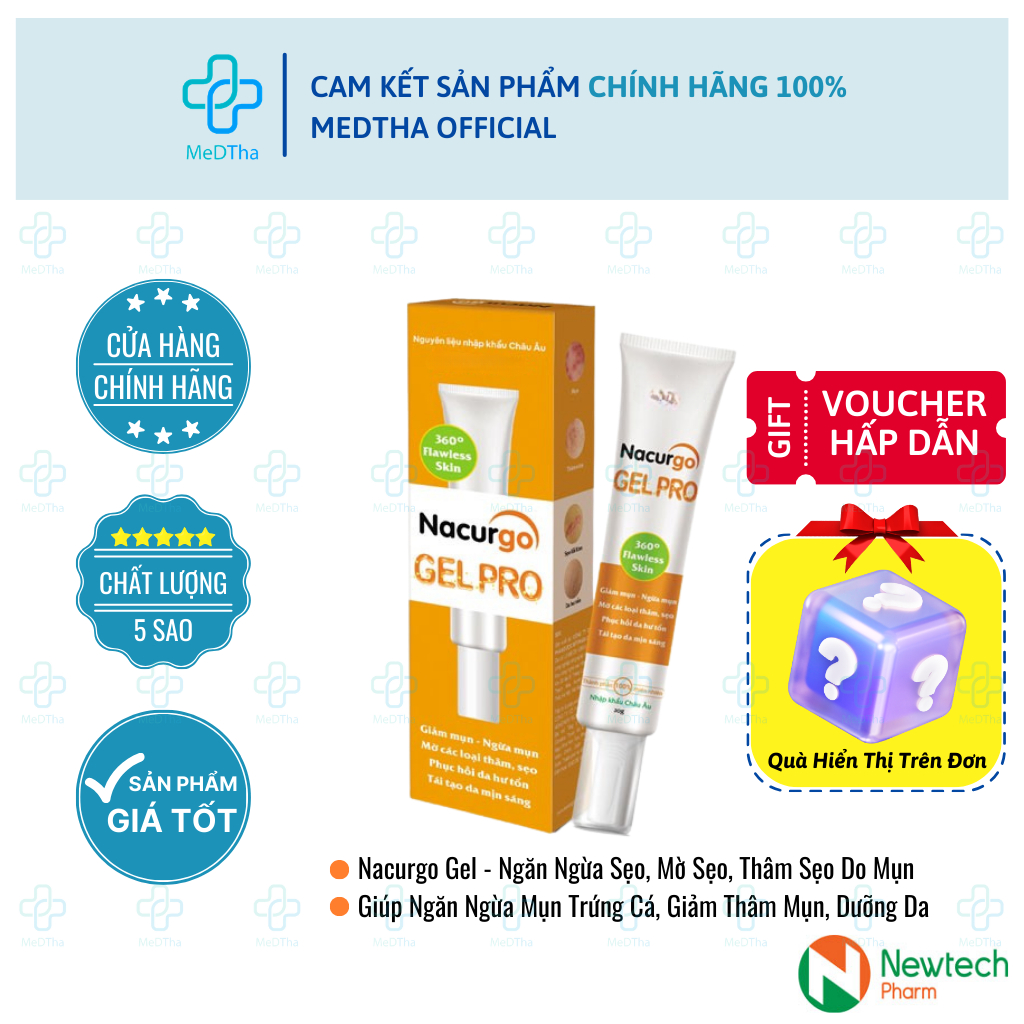 Nacurgo Gel - Giảm Mụn, Mờ Thâm, Mờ Sẹo, Dưỡng Da (Tuýp 20g)
