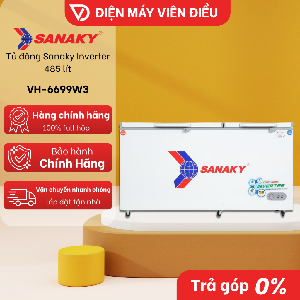 VH-6699W3 - Tủ Đông Sanaky Inverter 485 Lít VH-6699W3 2 Ngăn 2 Cánh Tiết Kiệm Điện Chính Hãng