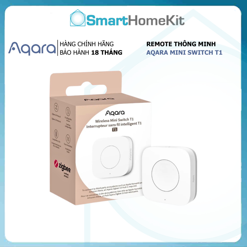 Nút nhấn không dây Aqara Mini Switch Wireless T1 Zigbee 3.0 - tương thích Aqara Home WB-R02D