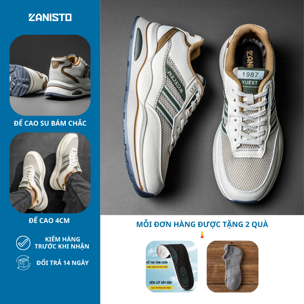 Giày Thể Thao Nam CS067 ZANISTO Đế Cao Su Đúc Nguyên Khối Êm Nhẹ Chất Da Cao Cấp Bền Bỉ Trẻ Trung