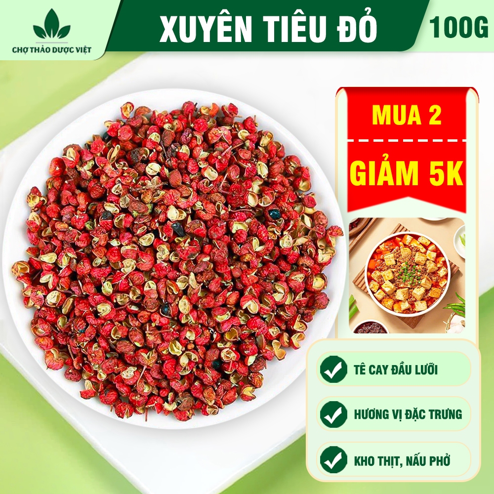 Xuyên tiêu đỏ 100g, hoa tiêu tứ xuyên, cay, thơm, gia vị tẩm ướp món ăn, lẩu tứ xuyên chuẩn vị