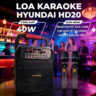 Loa Karaole Hyundai HD20 công suất 40W, có quai xách tay - Kem Micro AUX TP Card USB - Bluetooth / AUX / USB