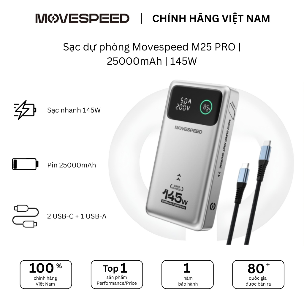 Sạc dự phòng Movespeed M25 PRO | 25000mAh | 145W