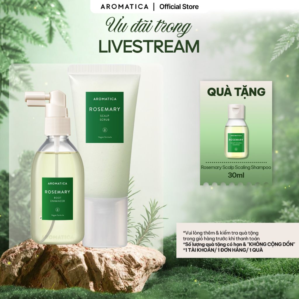 [LIVE] Combo Ngăn Rụng Tóc Aromatica Chiết Xuất Hương Thảo (Tẩy Tế Bào Chết Dành Aromatica 165g & Xị