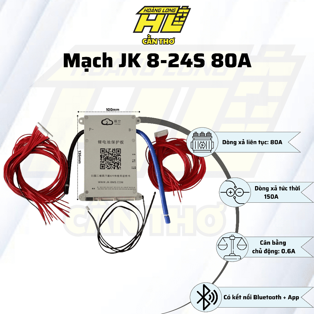 BMS JK 8-24S 80A - Cân Bằng 0.6A, Tích Hợp Bluetooth & App Điều Khiển