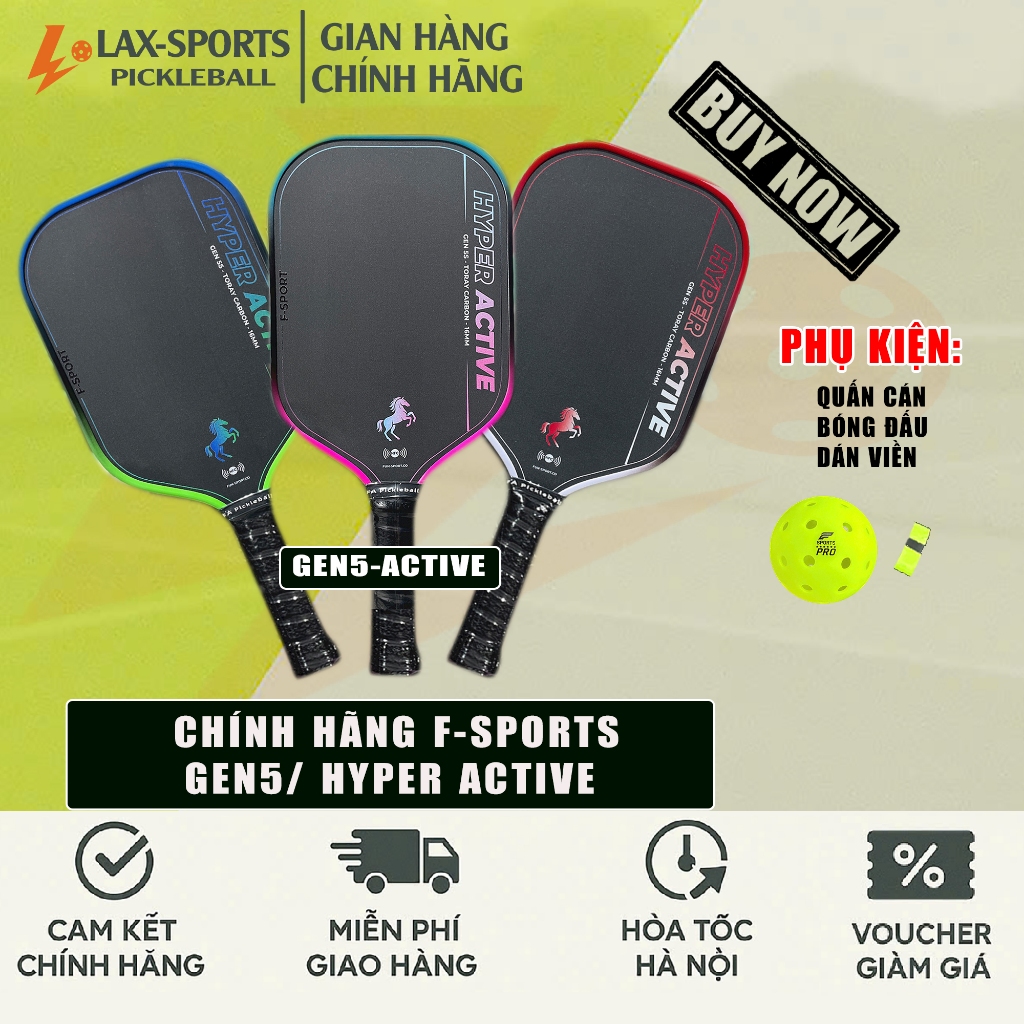 (Chính Hãng) Vợt Pickleball Fsport Active - Carbon Toray,  Trợ Lực Tốt, Nhám Cao Hơn