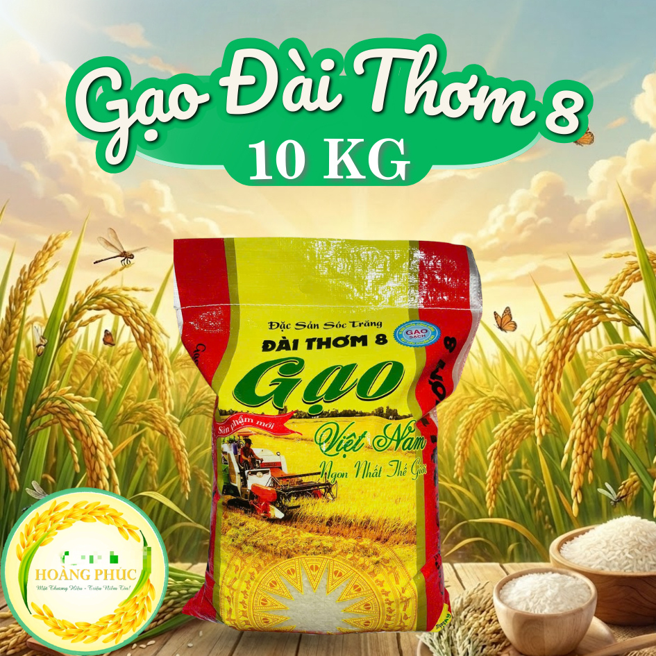 Gạo Đài Thơm 8 Bao 10kg, Cơm Dẻo Ngọt Tự Nhiên, Chuẩn Xuất Khẩu